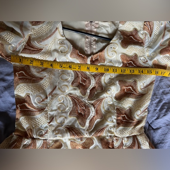 Handmade elegant women’s special occasion peplum gown in brown yellow Size S - Picture 12 of 14